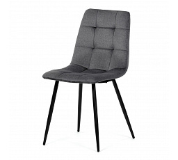 Jedálenská stolička, sivá látka, štvornohá kovová podnož, čierny matný povrch