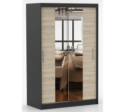 Šatní skriňa so zrkadlom NOEMI 01, Čierna/Dub Sonoma