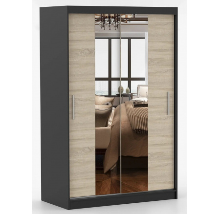Šatní skriňa so zrkadlom NOEMI 01, Čierna/Dub Sonoma
