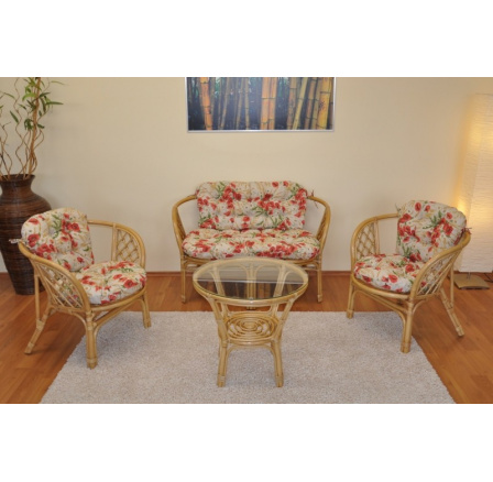 Ratanová sedacia súprava Bahama medová veľká podušky motív vlčie maky