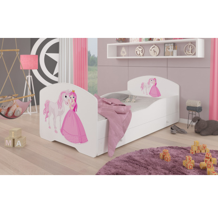 Posteľ s matracom a zásuvkou PEPE PRINCESS AND HORSE 140x70 Biela Posteľ s matracom a zásuvkou PEPE PRINCESS AND HORSE 140x70 Biela