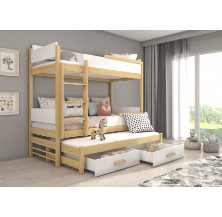 Poschodová posteľ s matracom QUEEN 180x80 Prírodná borovica + biela