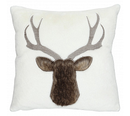 Polštář s výplní - bílý s jelení hlavou, 100% polyester, 45 x 45 cm