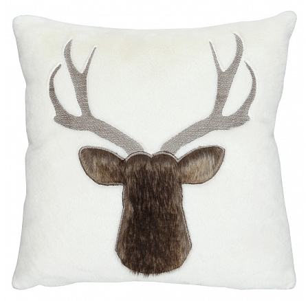 Polštář s výplní - bílý s jelení hlavou, 100% polyester, 45 x 45 cm
