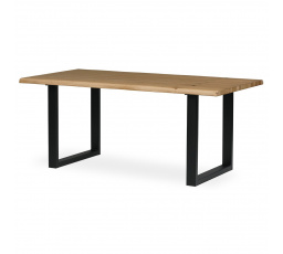 Jedálenský stôl, 180x90x75 cm, dubový masív, kovové nohy v tvare U, čierny lak