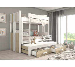 Poschodová posteľ pre tri osoby s matracmi ARTEMA 180x80 White+Sonoma