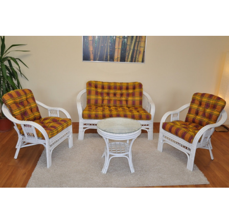 Ratanová sedacia súprava Rio De Janeiro biela polodvojitá kocka okrová