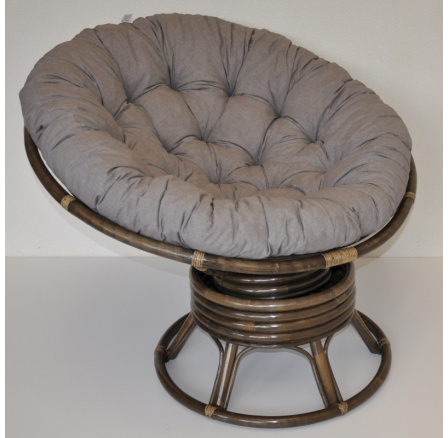 Ratanový papasan hojdací hnedý poduška sivý melír