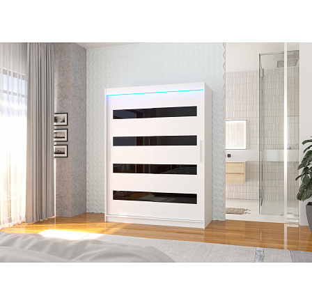 Posuvná skriňa s lacobelom a LED osvetlením MARTINEZ 150 Biela+Čierny Lacobel Posuvná skriňa s lacobelom a LED osvetlením MARTINEZ 150 Biela+Čierny Lacobel