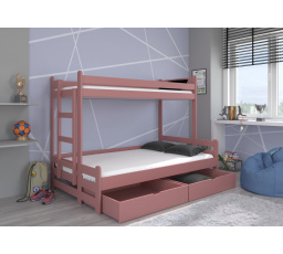 BENITO Ružová poschodová posteľ s tromi posteľami s baldachýnom