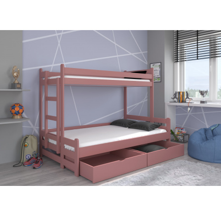 BENITO Ružová poschodová posteľ s tromi posteľami s baldachýnom