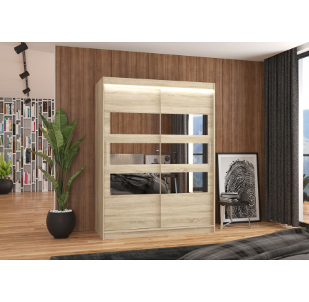 Posuvná skriňa so zrkadlom a LED osvetlením FLORENTO 150 Sonoma+Sonoma