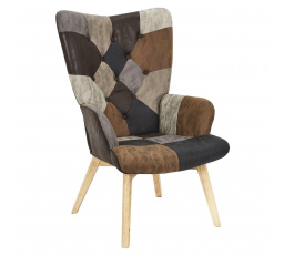 Kreslo ušiak Helsinki hnedý patchwork