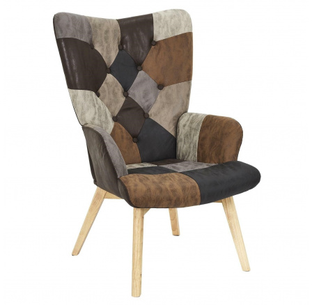 Kreslo ušiak Helsinki hnedý patchwork
