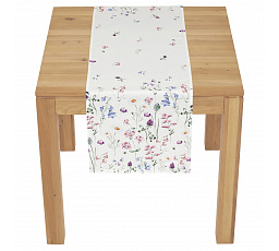 Běhoun - barevné luční kvítí, bílý základ, 100 % polyester, 40 x 150 cm