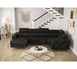 Rohová sedacia súprava ORION MAX III, relax s funkciou spania 165x320x190 prírodná koža - čierna koža, pravá