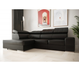 Rohová sedacia súprava ROYAL I 260×185 prírodná koža - čierna koža, ľavá