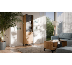 Regál OVO 2D, betón tmavý/ starý dub