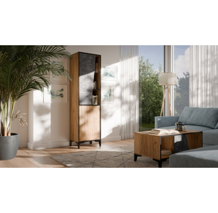 Regál OVO 2D, betón tmavý/ starý dub