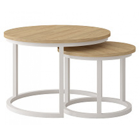 TRENTO - Konferenčný stolík set 2 kusov - lamino DUB HICKORY/ noha kovová BIELA (Toronto stolik kawowy=2balenia)(IZ) (K150)