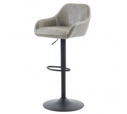 Barová stolička, sivé látkové čalúnenie vo vintage koži, chrómový podstavec