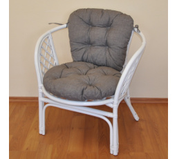 Ratanové kreslo Bahama biely vankúš sivé zvýraznenia