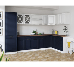 Rohová kuchyňa Simea biela / tmavá.modrá MAT