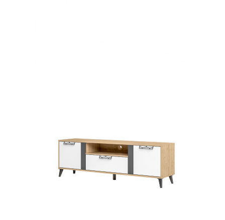 MOLLY 25 (MOET 25) - TV stolík 2D1S, laminát, americký orech/biela/grafitová MDF (2 balenia) (SZ) (K150)