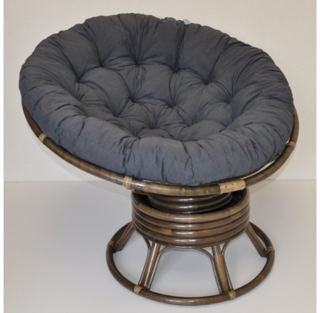 Ratanový papasan hojdací hnedý poduška tmavo sivý melír