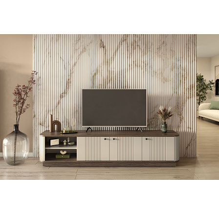 VESPER RTV 187 3D - kašmírové MDF / orech / čierne úchyty / sokel VESPER RTV 187 3D - kašmírové MDF / orech / čierne úchyty / sokel