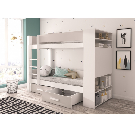 Dvojlôžková poschodová posteľ GARET 180x80 Biela+Sivá