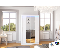 Šatní skriňa s posuvnými dverami, zrkadlom a LED osvetlením SANTOS 120 Biela+Biela