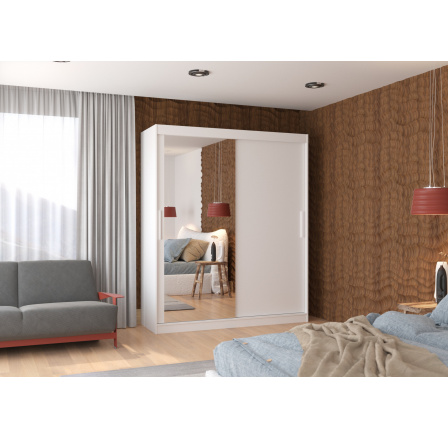 Posuvná skriňa so zrkadlom TOM 180 Biela+Biela Posuvná skriňa so zrkadlom TOM 180 Biela+Biela