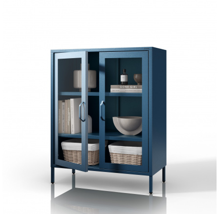 Presklená nízka vitrína tmavomodrá: Moderná GINA, 800 x 1015 x 400 mm