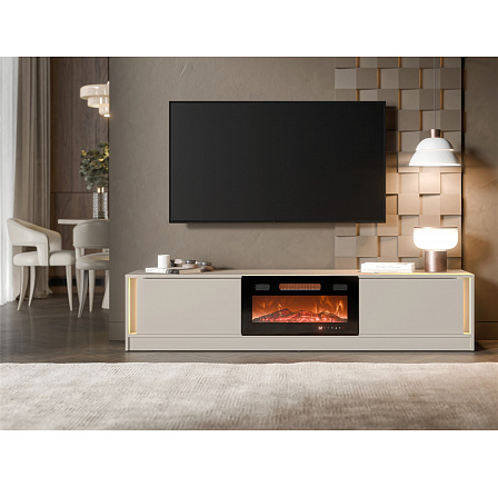 TV komoda MIZU s elektrickým krbom a osvetlením, kašmír