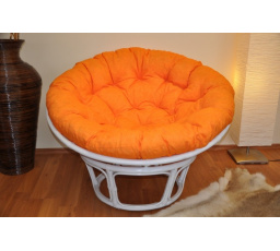 Ratanový papasan 115 cm biely - podložka oranžová
