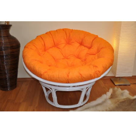 Ratanový papasan 115 cm biely - podložka oranžová