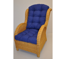 Ratanové kreslo Ušný medový vankúš modré zvýraznenie