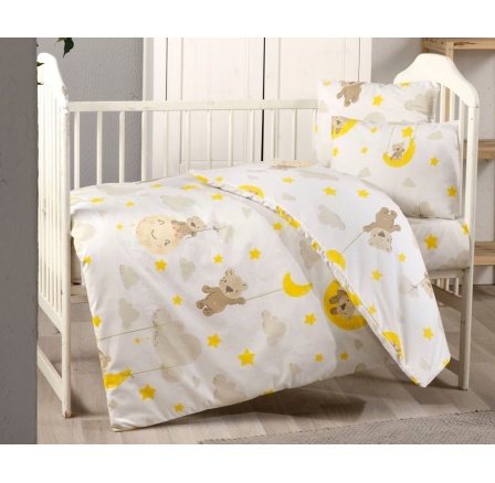 Bavlnené detské obliečky do malej postieľky 90x135, 45x60 cm medvedík v oblakoch zipsový uzáver