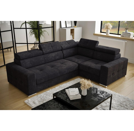 Rohová sedacia súprava s funkciou spania MARGO II 270X197 - čierna/modrá, pravá