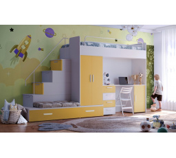 Vyvýšená posteľ PARADISE 5, Biela Žltá matná