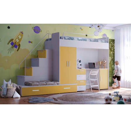 Vyvýšená posteľ PARADISE 5, Biela Žltá matná