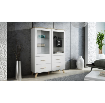 Vitrína LOTTA 120, Biela / Dub sonoma