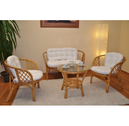 Ratanová sedacia súprava Bahama honey veľké biele vankúšiky