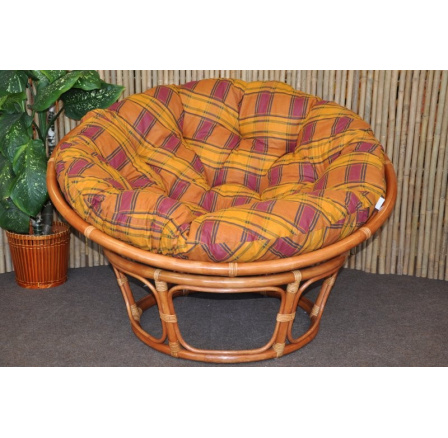 Ratanový papasan 100 cm koňak poduška okrová