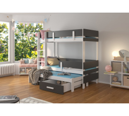 Trojposchodová posteľ ETAPO 180x80 Biela+Antracit