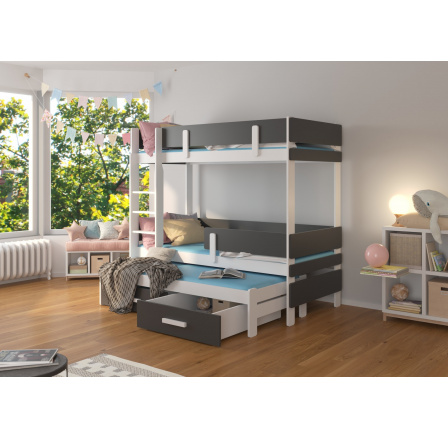 Trojposchodová posteľ ETAPO 180x80 Biela+Antracit
