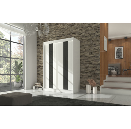 Posuvná skriňa s lacobelom KAREN 150 Biela+Čierny Lacobel