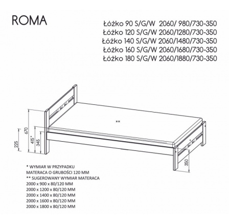 Posteľ "ROMA" - Farba korpusu: borovica na orech Posteľ "ROMA" - Farba korpusu: borovica na orech
