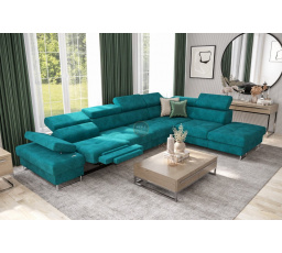 Rohová sedacia súprava GALAXY, relax s funkciou spania 225X350 cm - tyrkysová, pravá